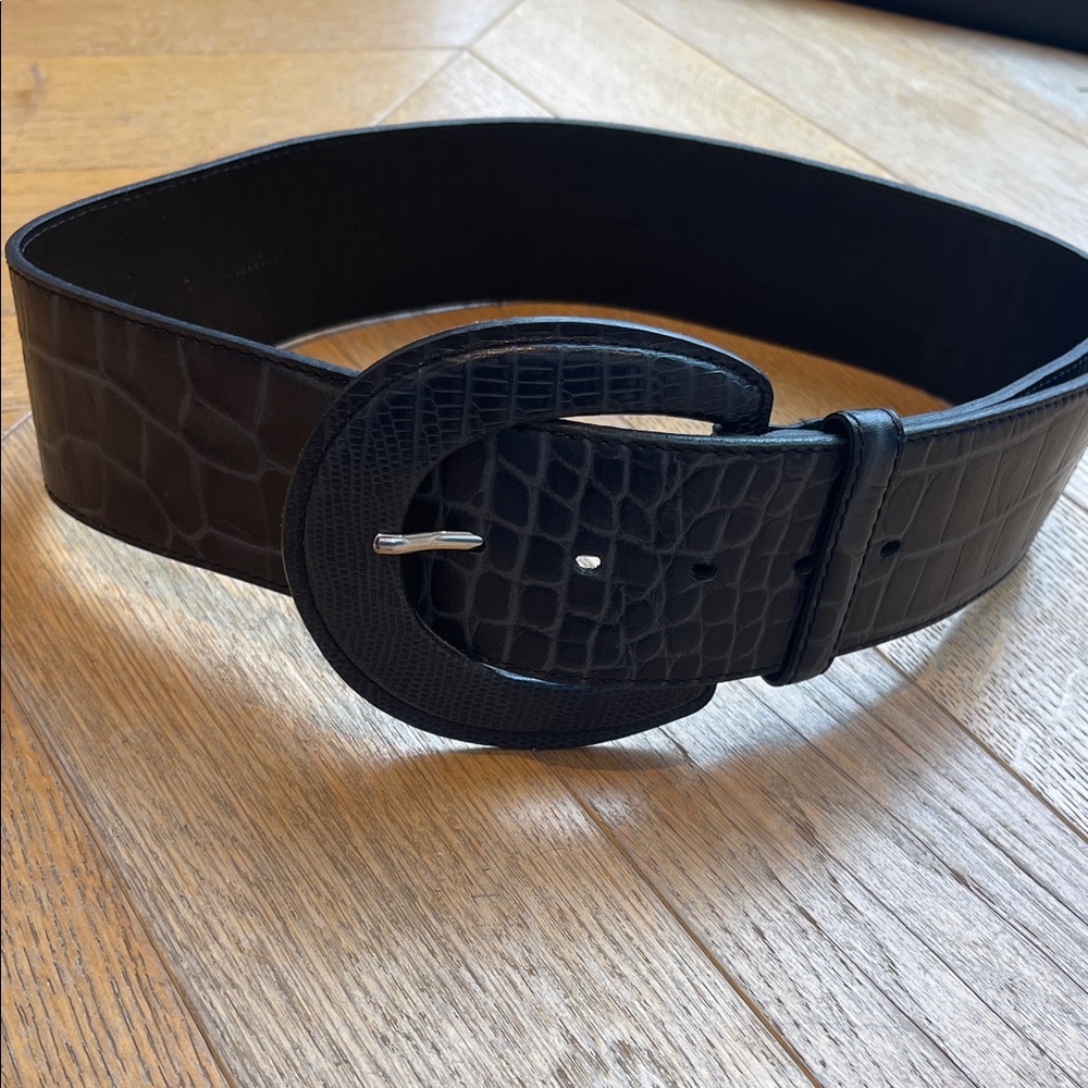 Hugo Boss Dark Blue Crocodile Embossed Belt